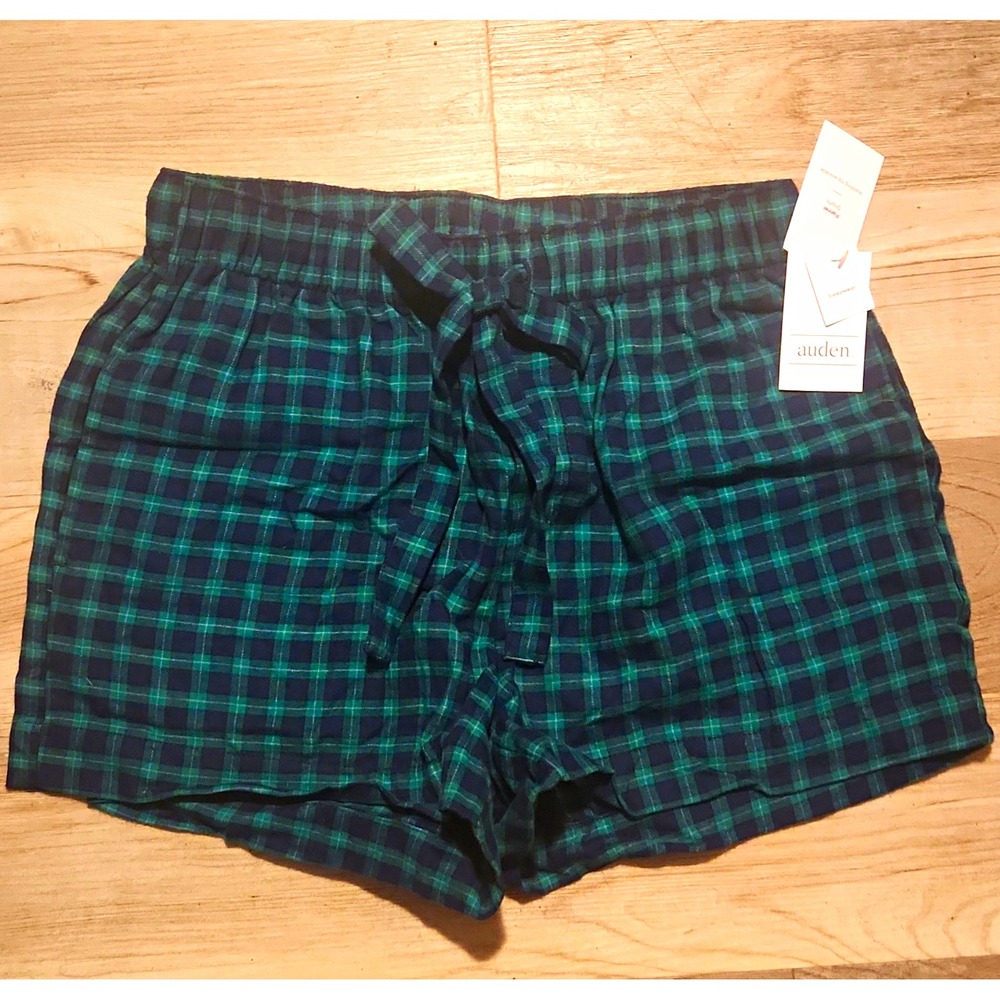 Auden Women's Flannel Plaid Sleepwear Shorts Green/Blue XS Drawstring